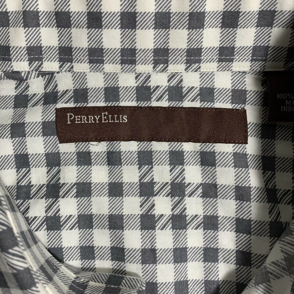 Perry Ellis Mens Medium Gray Check Plaid Linen Button Up Shirt New With Tags - Picture 8 of 10
